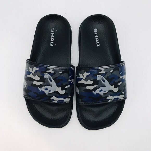 Shaq Camo Wide Strap Slides Children's size 1 Black & Gray Sandals Beach Shoes - Picture 4 of 9